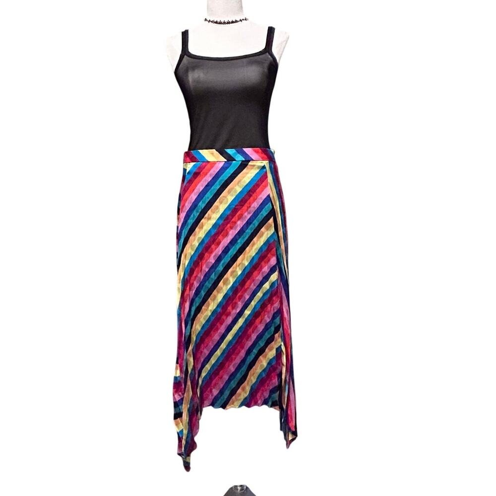 Simply Styled Rainbow Pleated Long Asymmetrical Skirt, Size M Regular